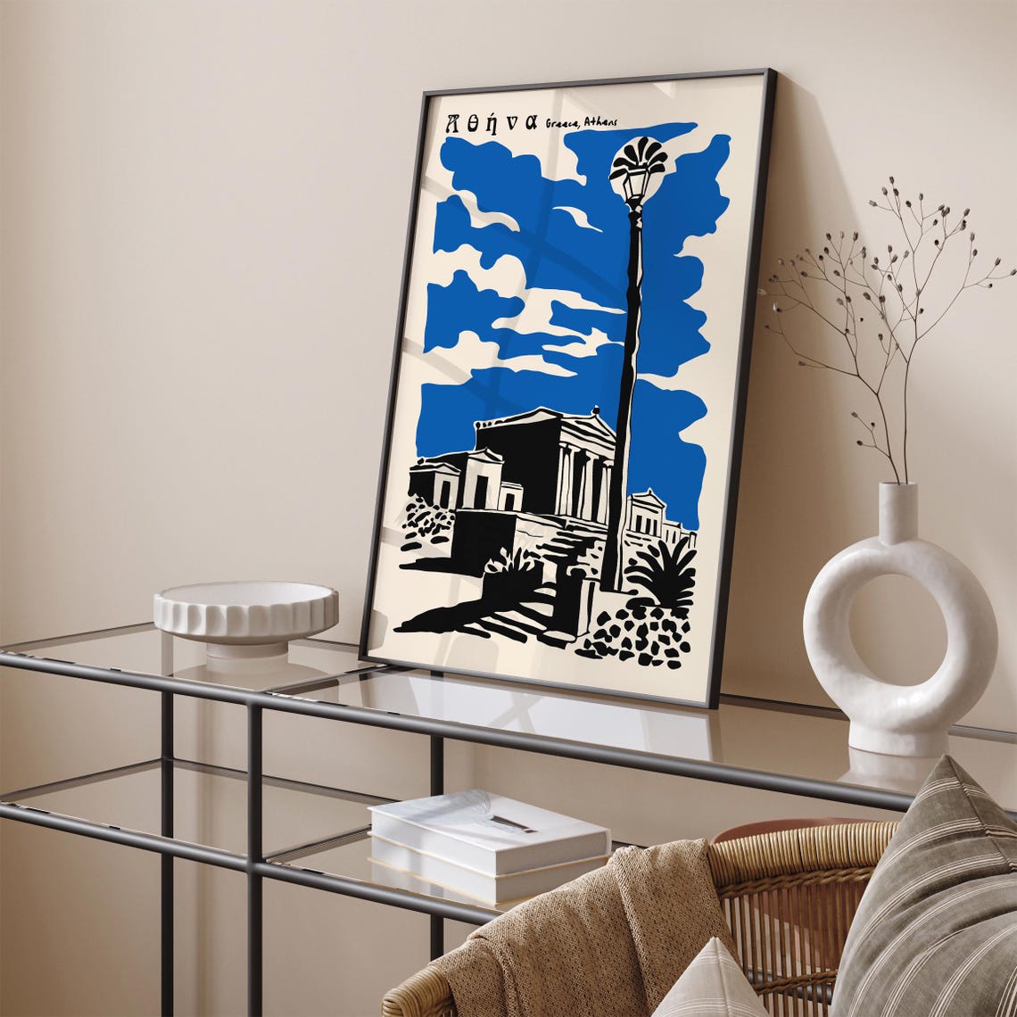 Athens Greece Acropolis Handdrawn Blue Sky Travel Art Poster - Image 3