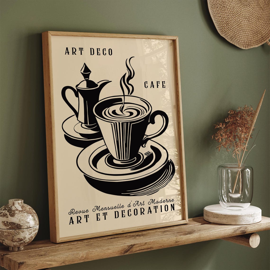 Art Deco Cafe Coffee Pot Cup Black Beige Vintage Kitchen Poster - Image 3