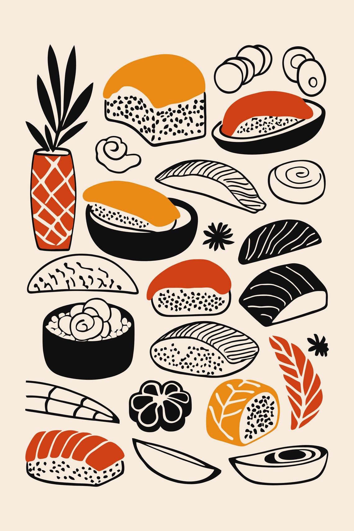 Colorful Sushi Rolls and Nigiri Minimalist Japanese Food Poster - Image 5