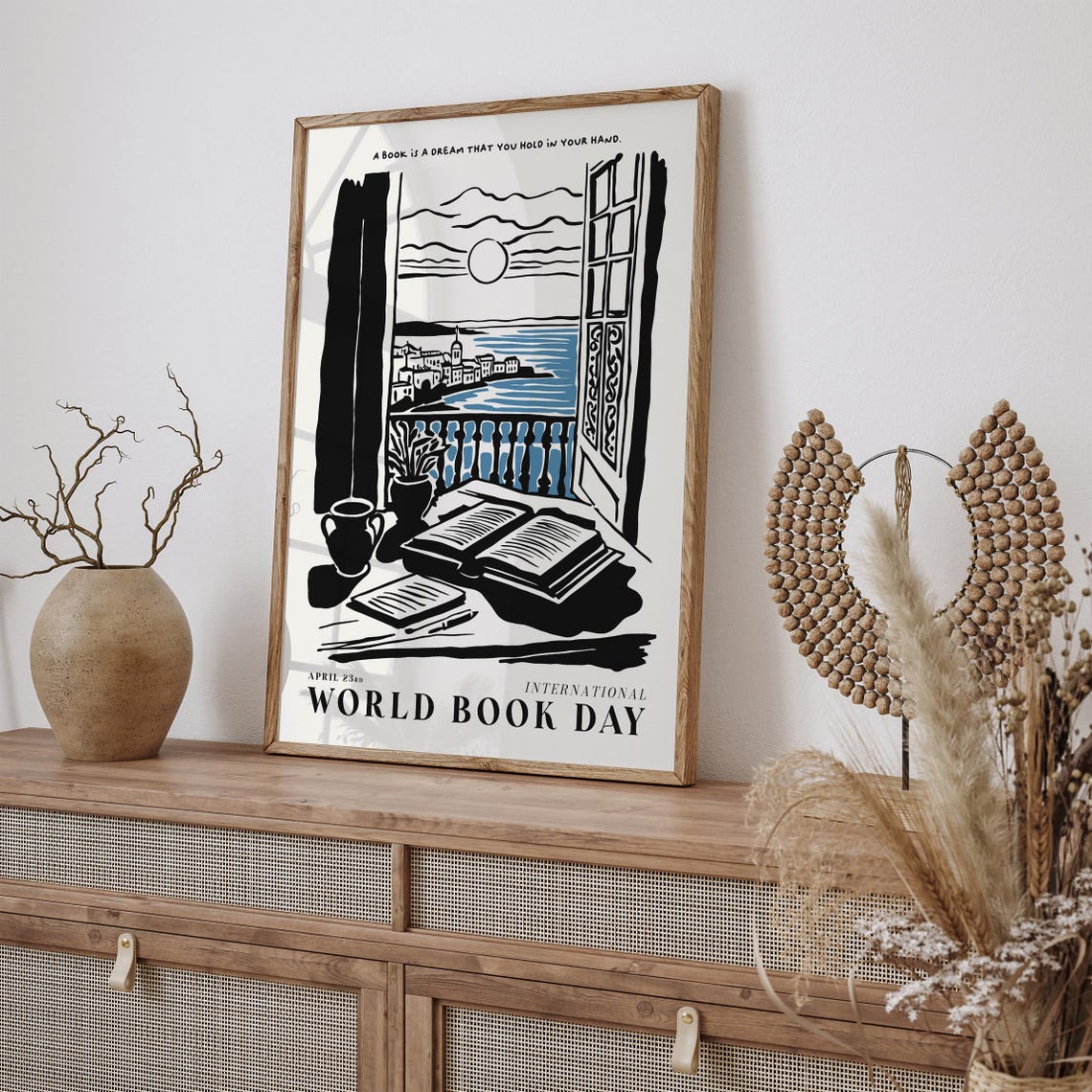 World Book Day Coastal Window Quote Black Ink Book Lovers Poster - Image 2