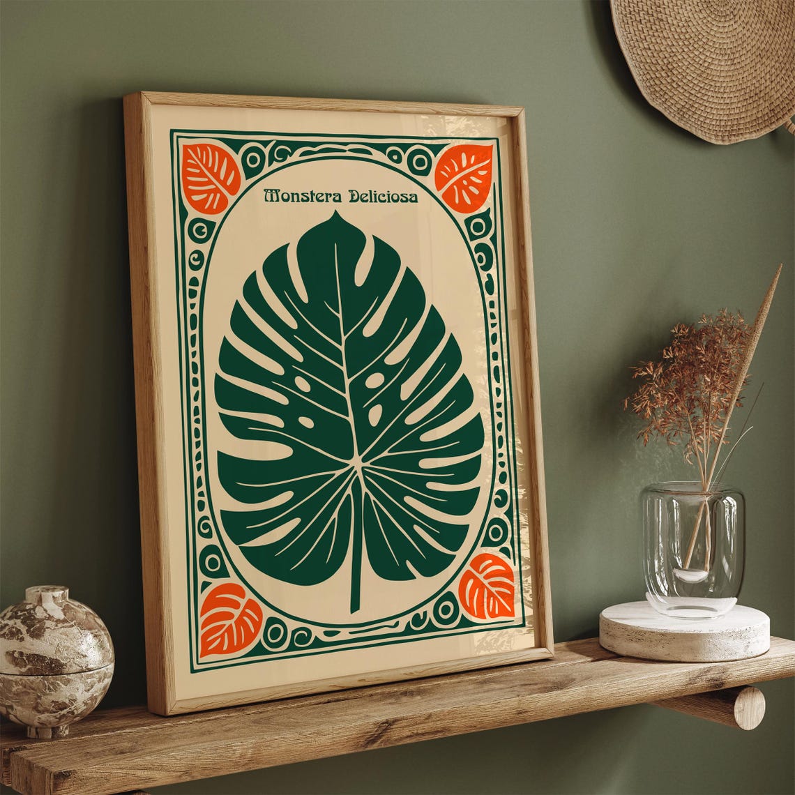 Monstera Deliciosa Green Leaf Vintage Botanical Home Decor Poster