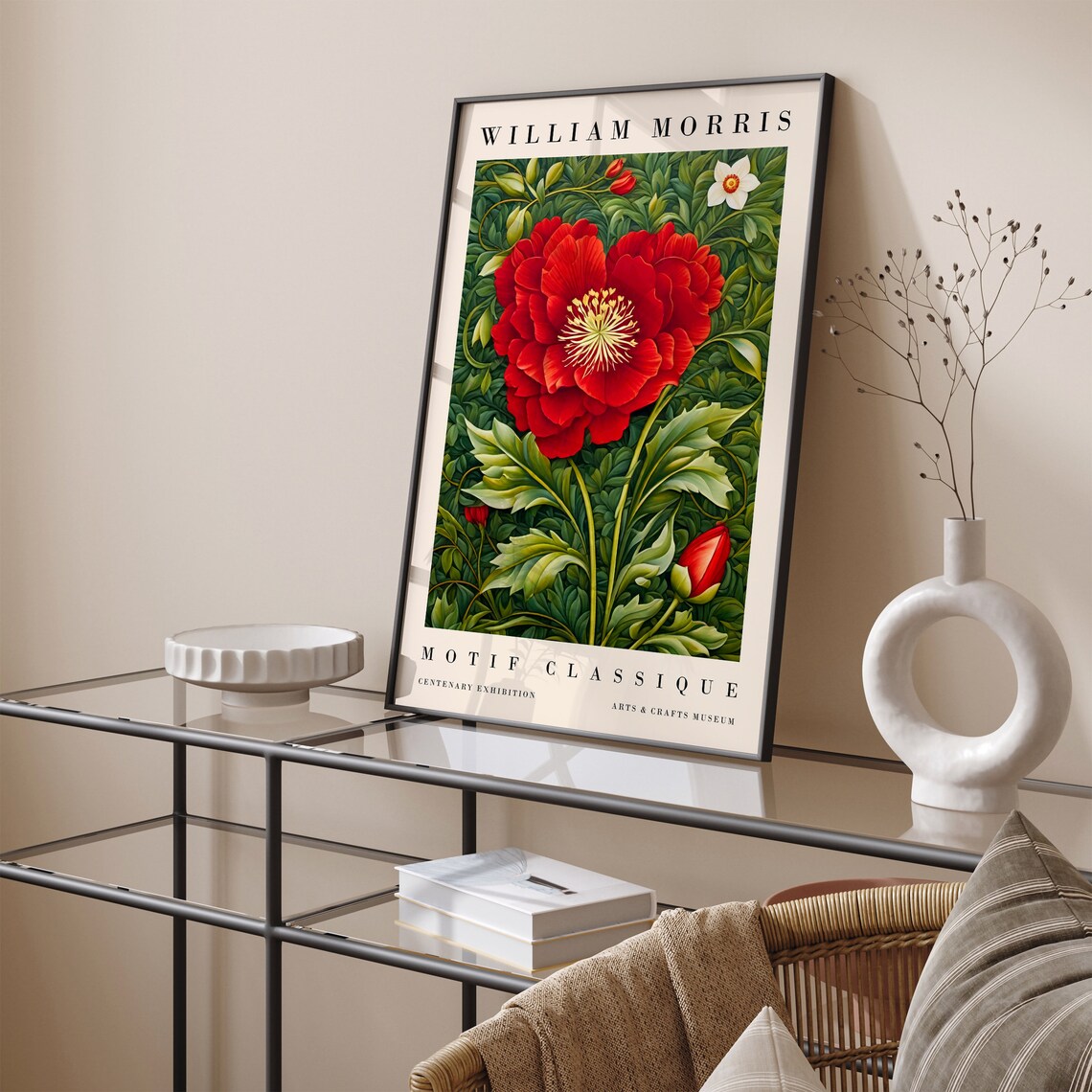 William Morris Motif Classique Red Poppy Centenary Exhibition Poster - Image 5