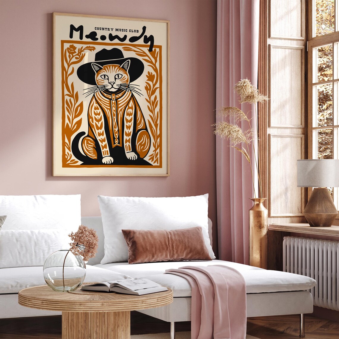 Meowdy Country Music Club Orange Cat in Cowboy Hat Funny Poster - Image 2