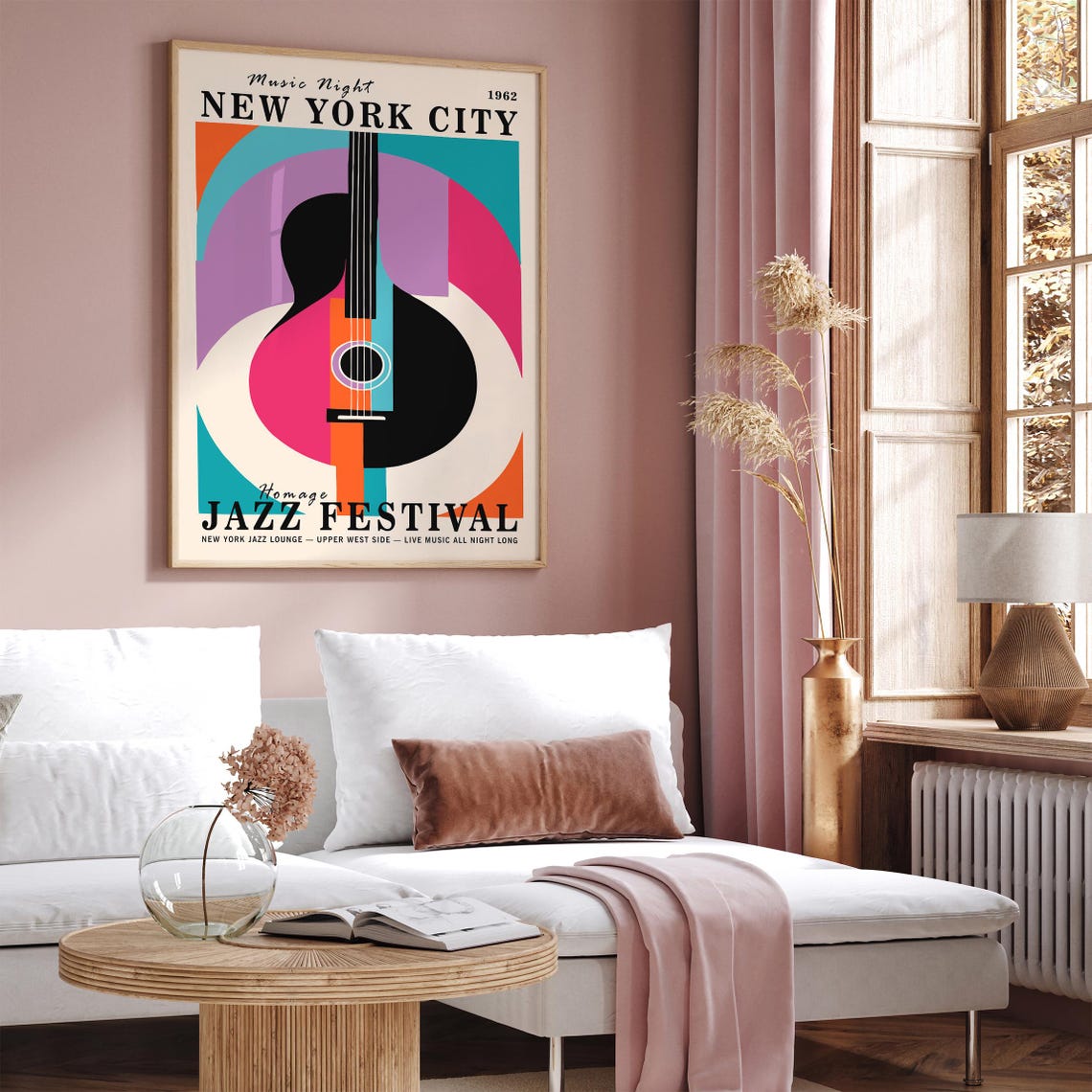 Nyc Jazz Festival Poster Retro Music Night Art Print Colorful Guitar Design New York City Airbnb Poster Mid Century Modern Wall Decor - Image 5