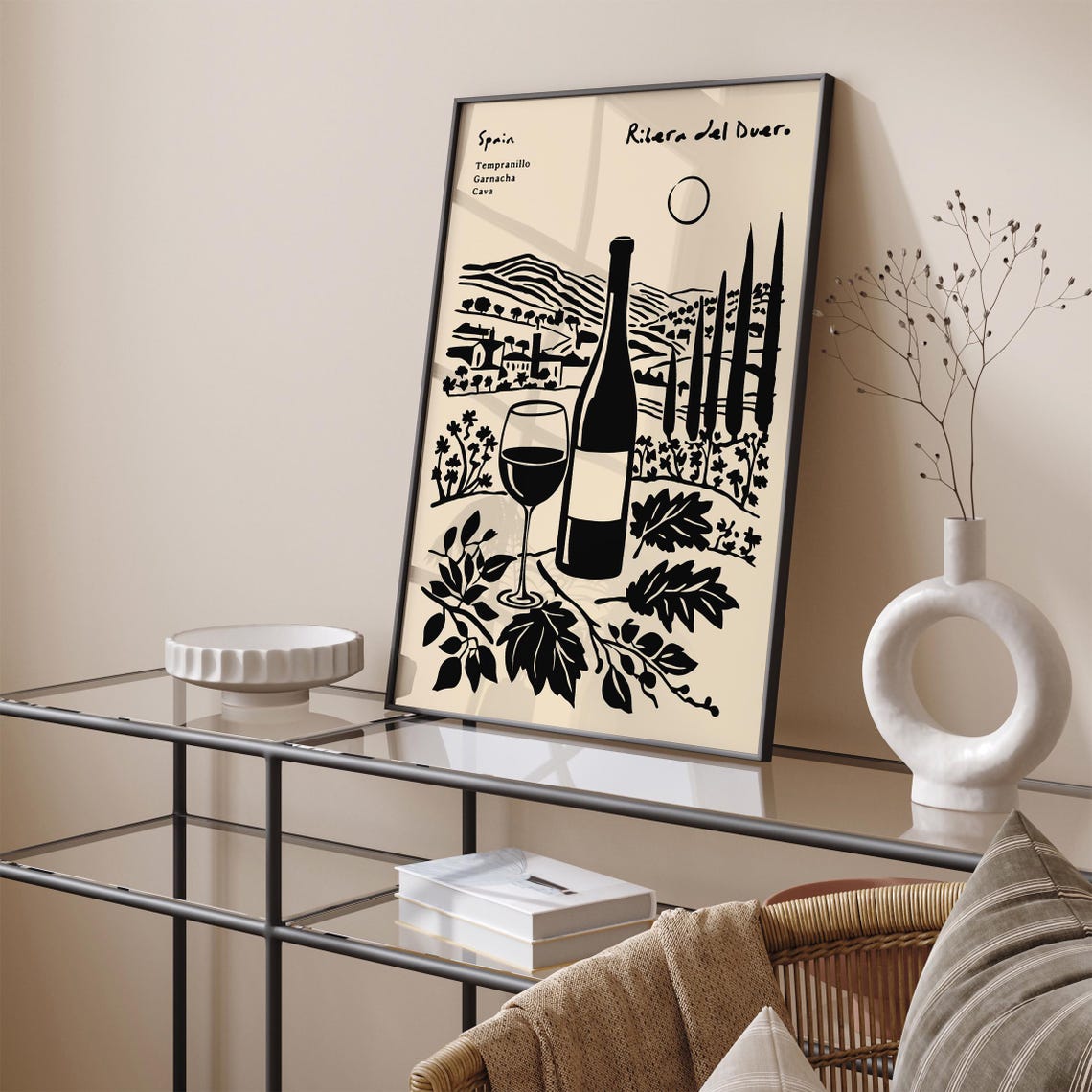 Ribera Del Duero Spain Wine Black Ink Bottle Glass Vineyard Poster - Image 5