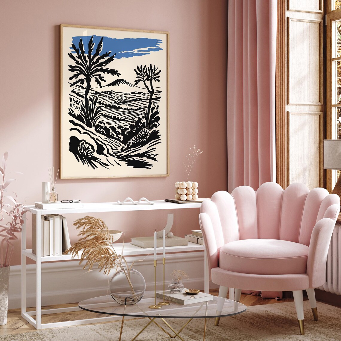 Sicily Countryside Volcanic Mountain Monochrome Landscape Poster - Image 3