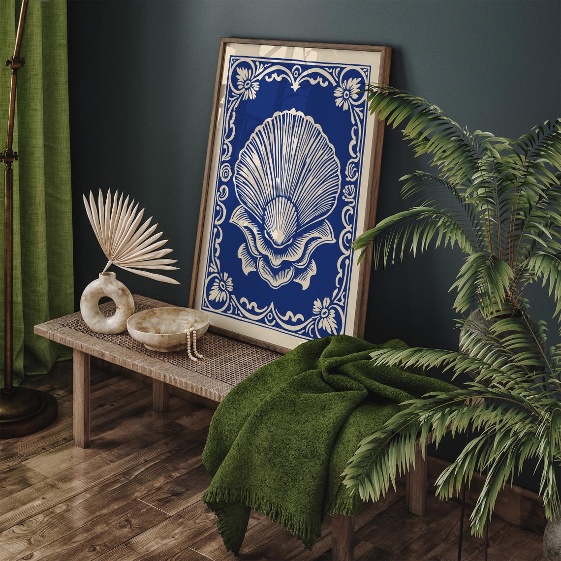 Indigo Blue Seashell Rococo Nautical Coastal Vintage Wall Poster - Image 3