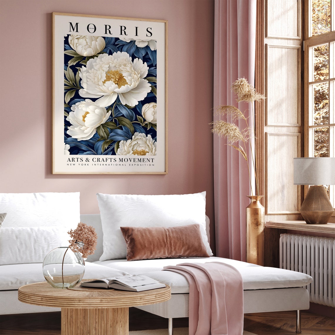 William Morris Arts and Crafts White Peony Navy Floral Poster - Image 4