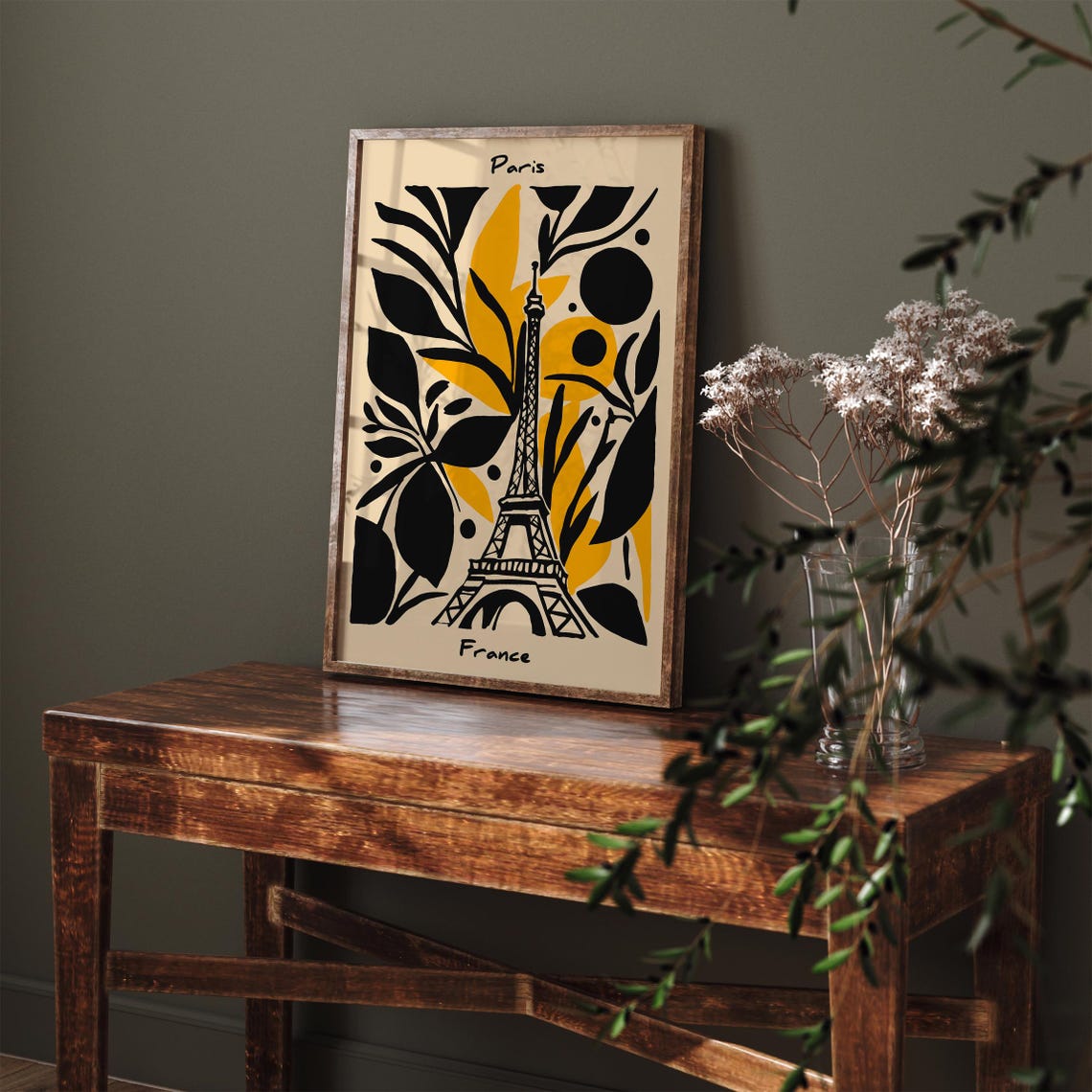 Paris Eiffel Tower Botanical Yellow Black France Travel Poster - Image 4