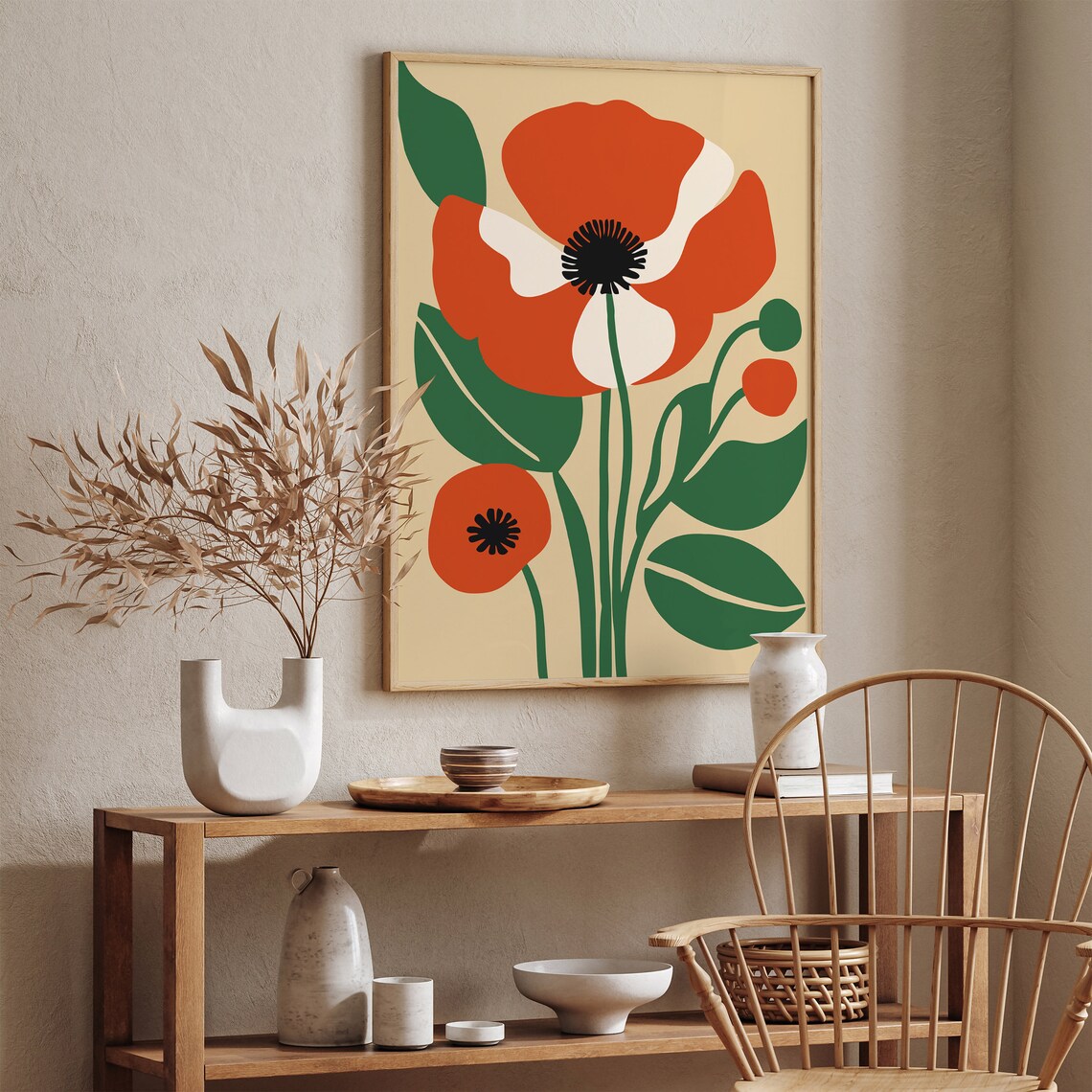 Vintage Red Poppy Flower Mid Century Modern Floral Art Poster - Image 2