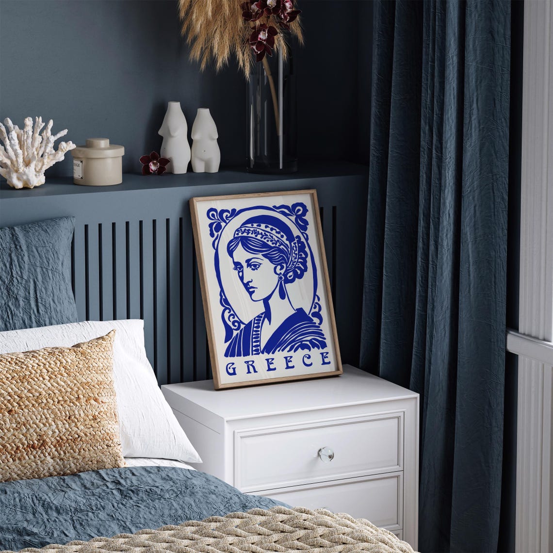 Greece Blue Classical Woman Profile Mythology Portrait Poster - Image 2