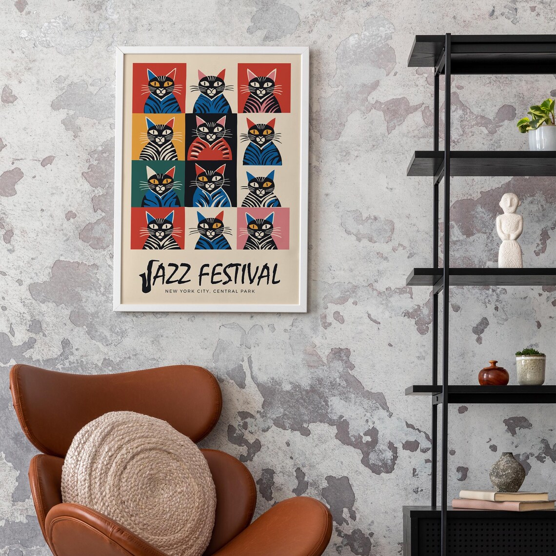 Jazz Festival New York City Colorful Pop Art Cats Grid Funny Poster - Image 3