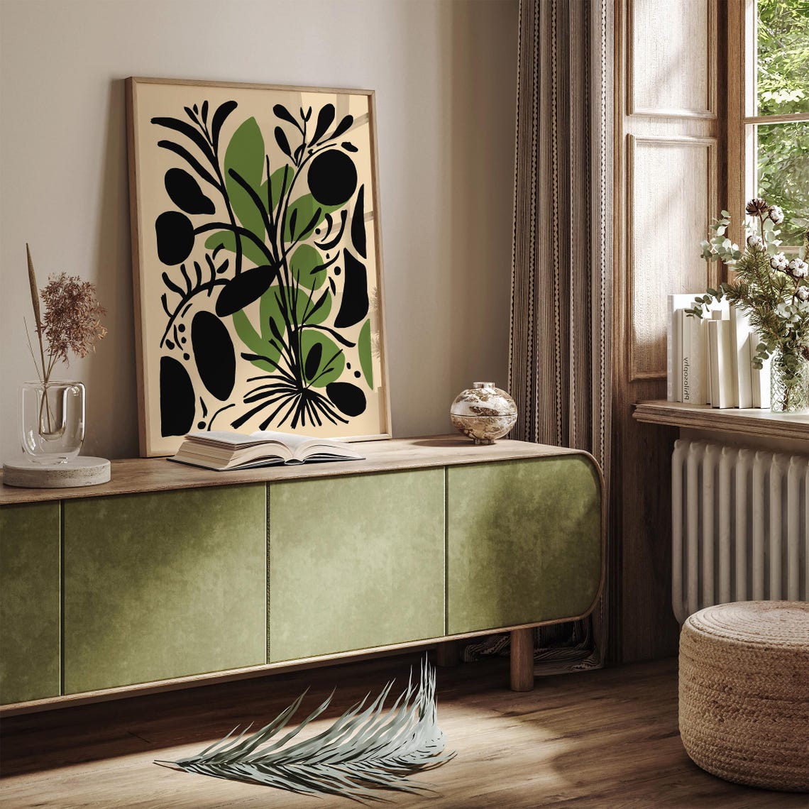 Abstract Botanical Black and Green Matisse Cutout Style Art Poster - Image 3