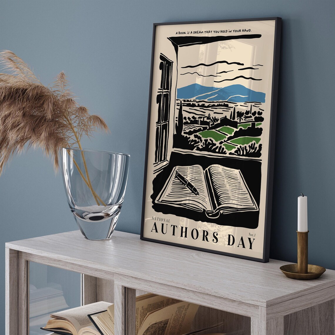 National Authors Day Open Book Window View Quote Literary Poster - Image 5