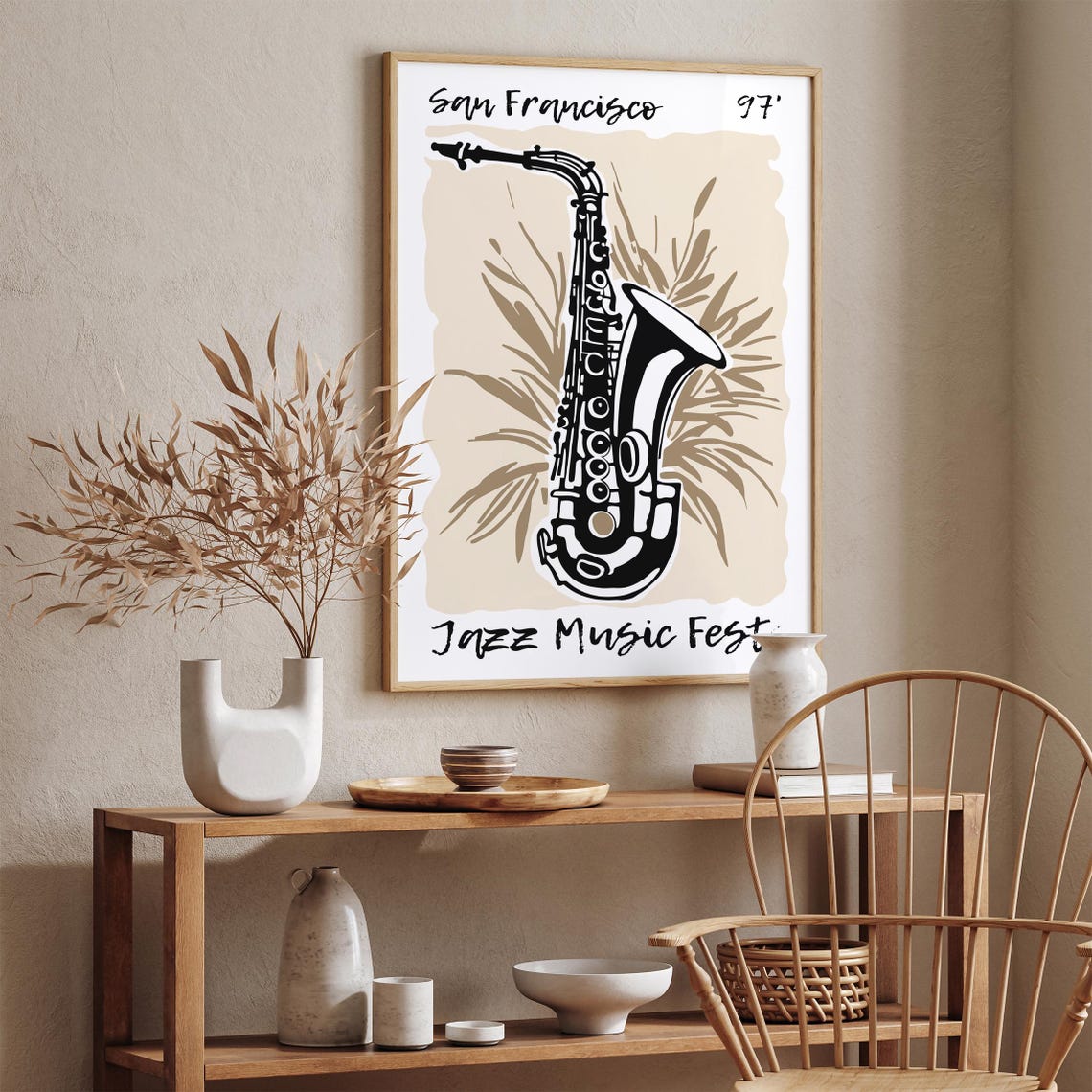 San Francisco 97 Jazz Music Fest Saxophone Monochrome Art Poster - Image 3