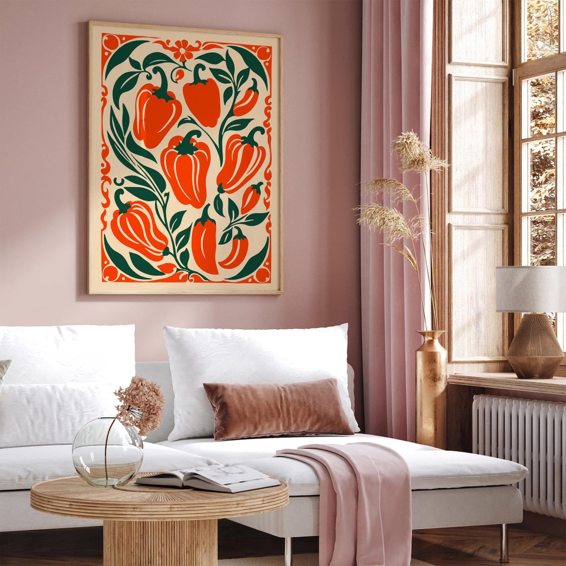 Folk Art Orange Bell Peppers Retro Farmhouse Kitchen Wall Decor Poster - Image 3