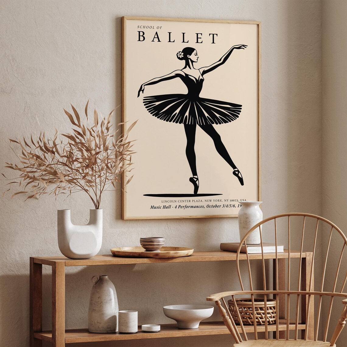 School of Ballet 1972 Black Ballerina Silhouette Beige Poster - Image 4