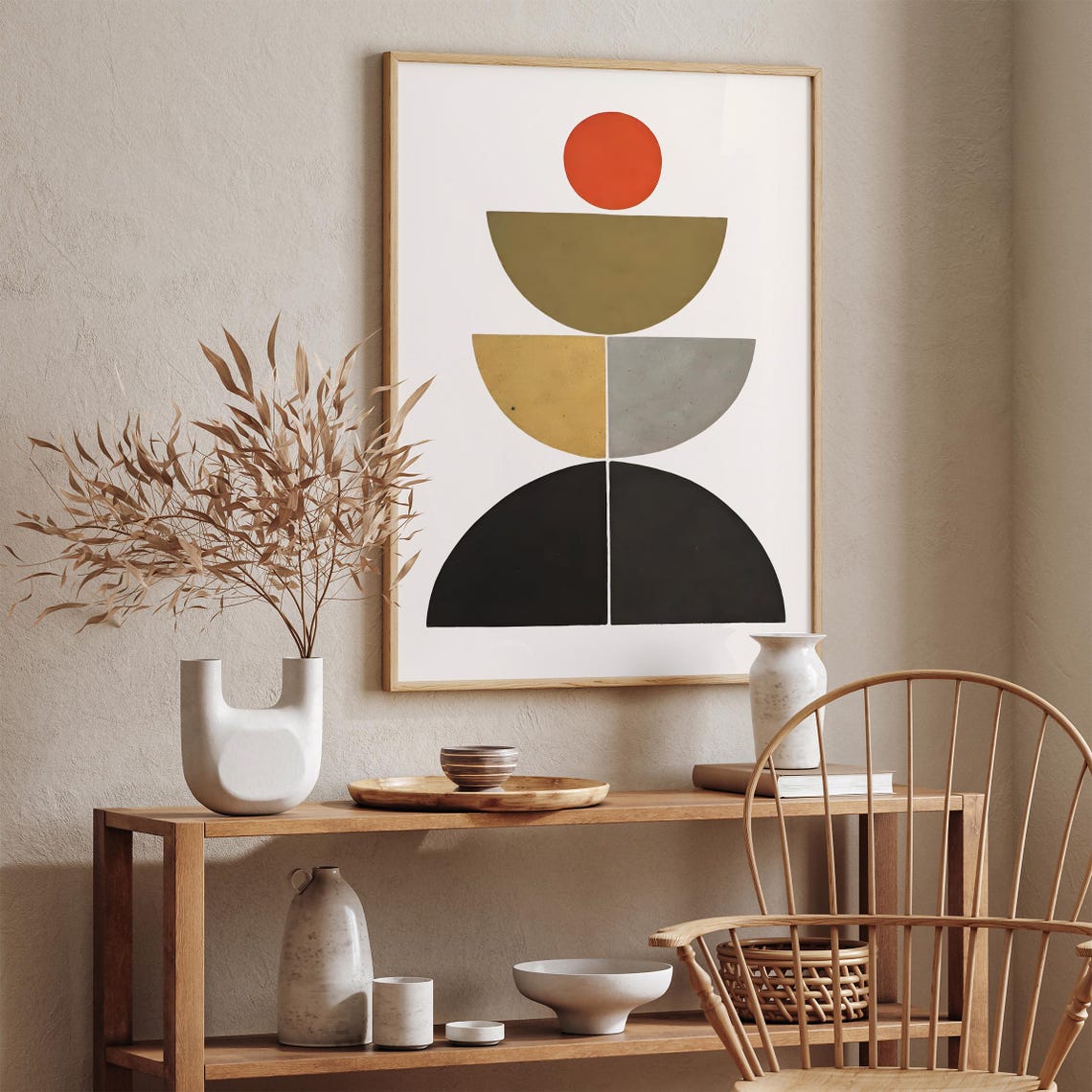Warm Minimalist Earth Tone Geometric Half Circles Modern Poster - Image 3