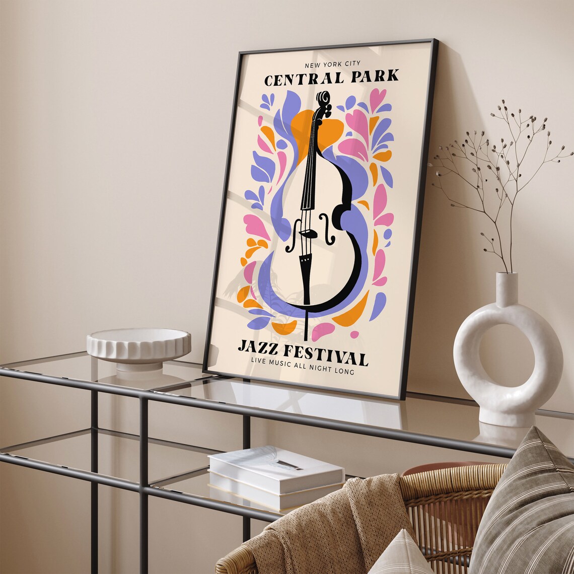 Central Park Jazz Festival Poster New York City Live Music Wall Art Colorful Mid Century Modern Home Decor Unique Gift For Music Lovers - Image 3