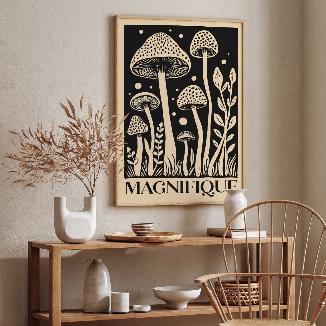 Magnifique Mushrooms Black Cream Vintage Botanical Art Poster - Image 2