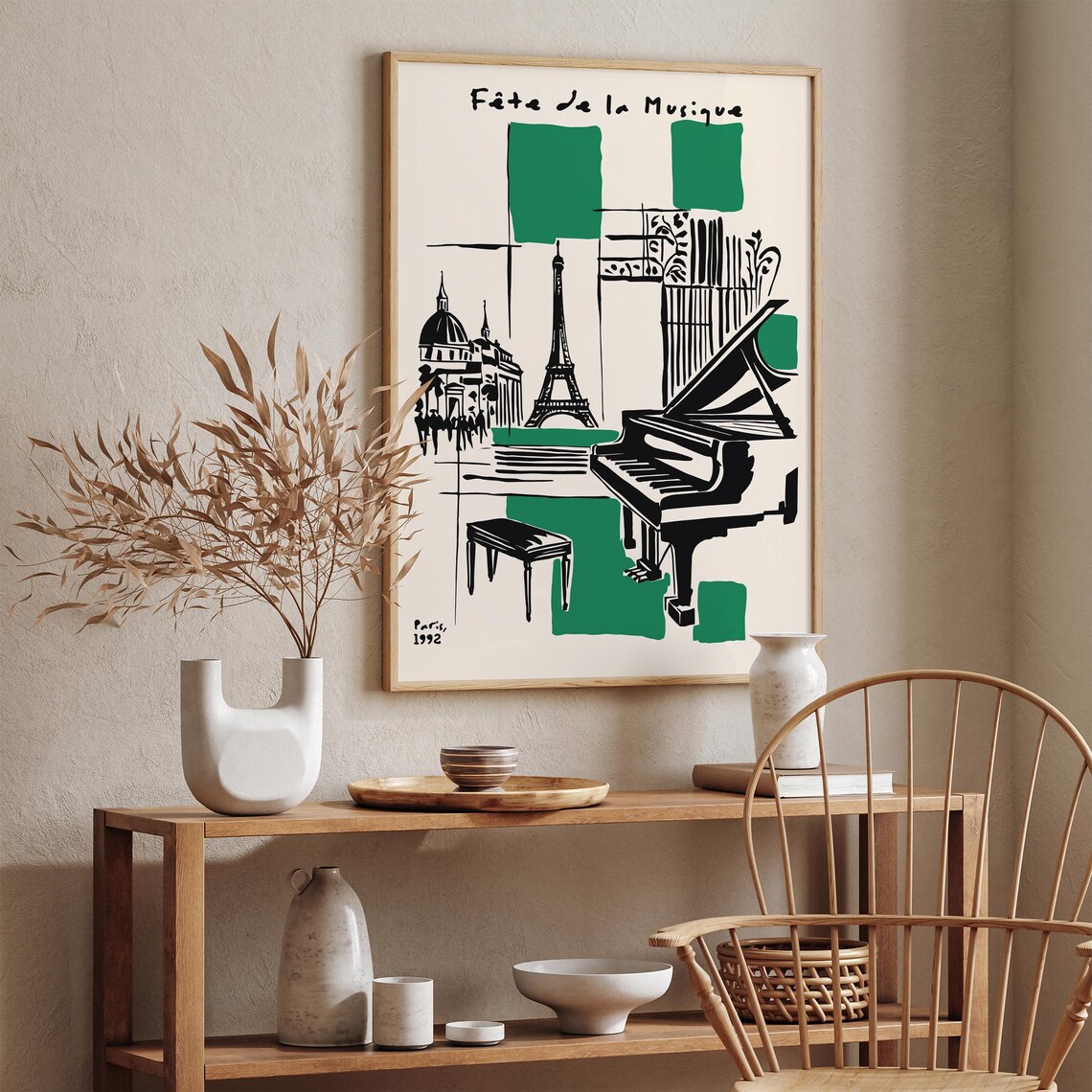 Fête de la Musique Paris 1992 Green Grand Piano Cathedral Poster - Image 3