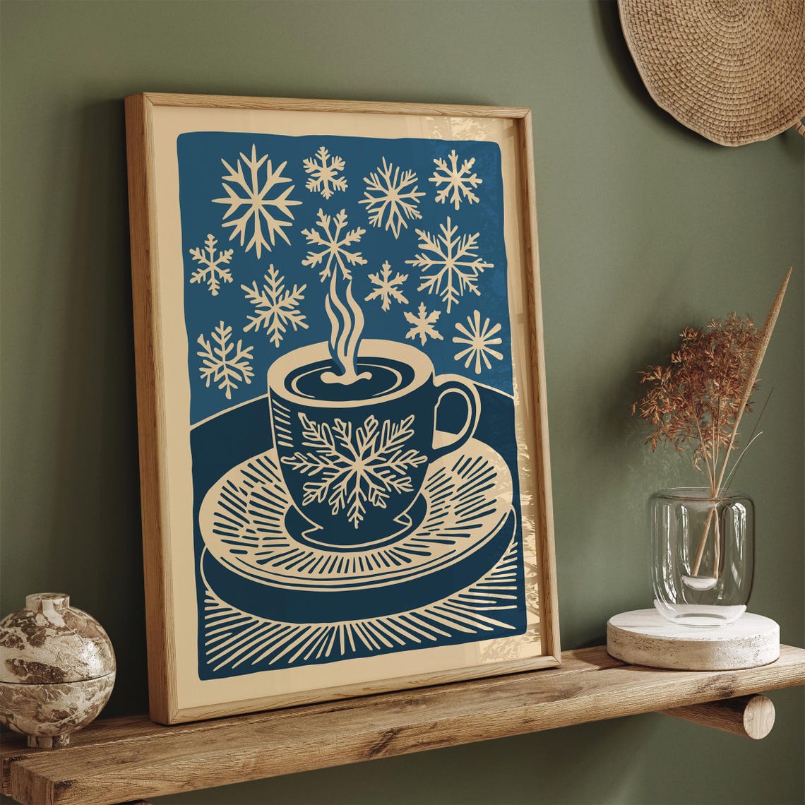 Cozy Winter Coffee Mug Snowflake Scandinavian Kitchen Poster - Image 2