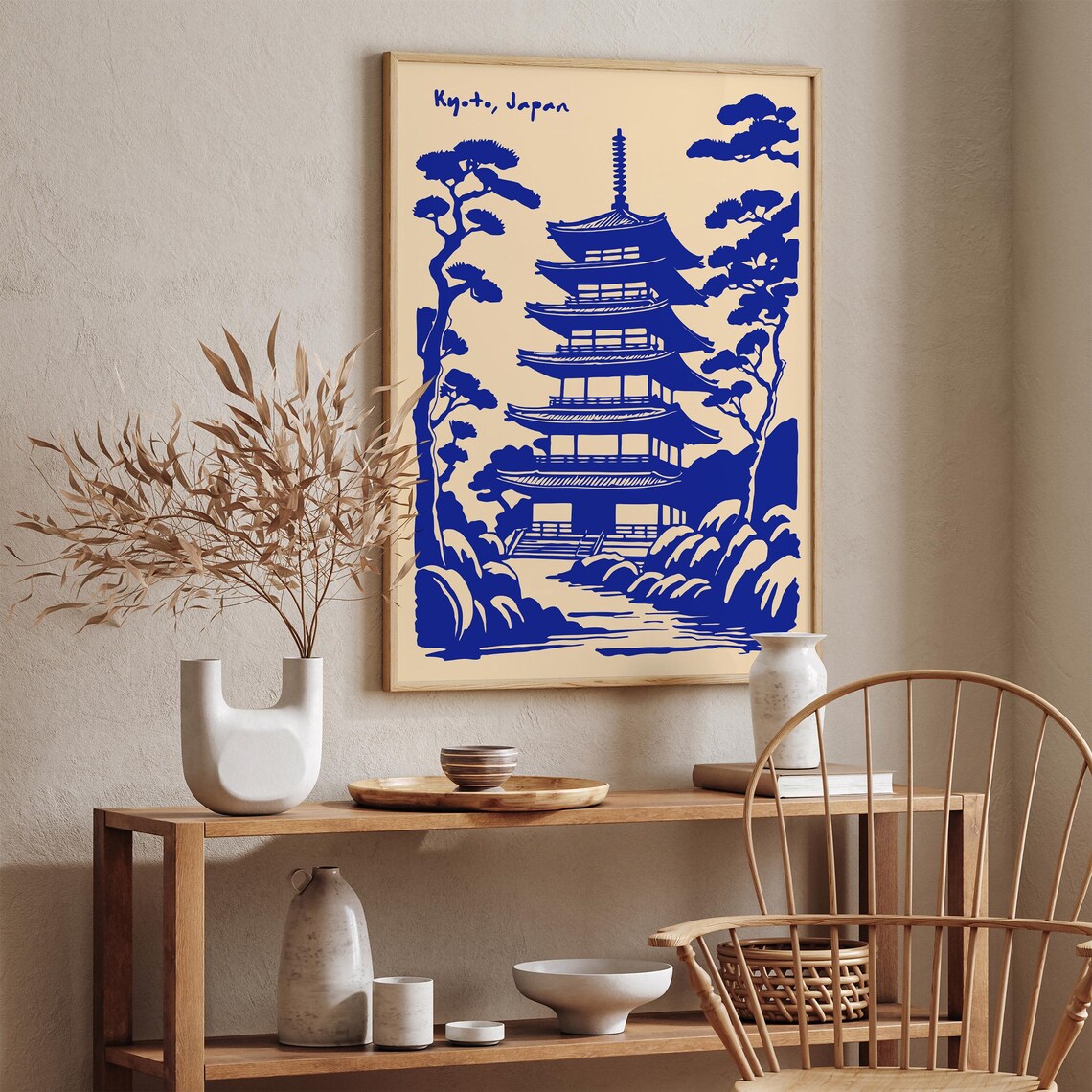 Kyoto Japan Blue Five-Story Pagoda Temple Zen Travel Art Poster - Image 4