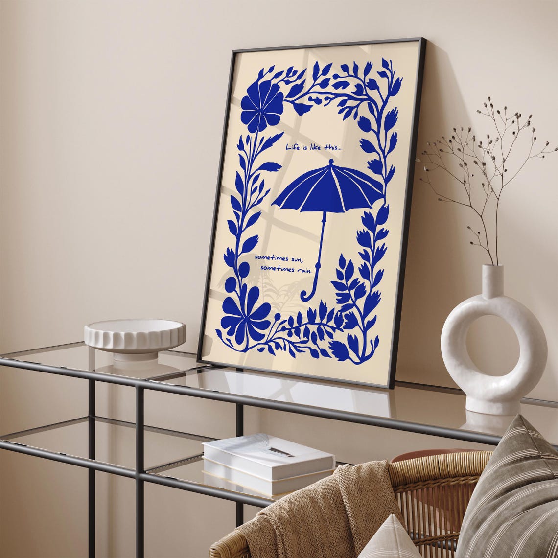 Sometimes Sun Sometimes Rain Blue Floral Umbrella Quote Poster - Image 5