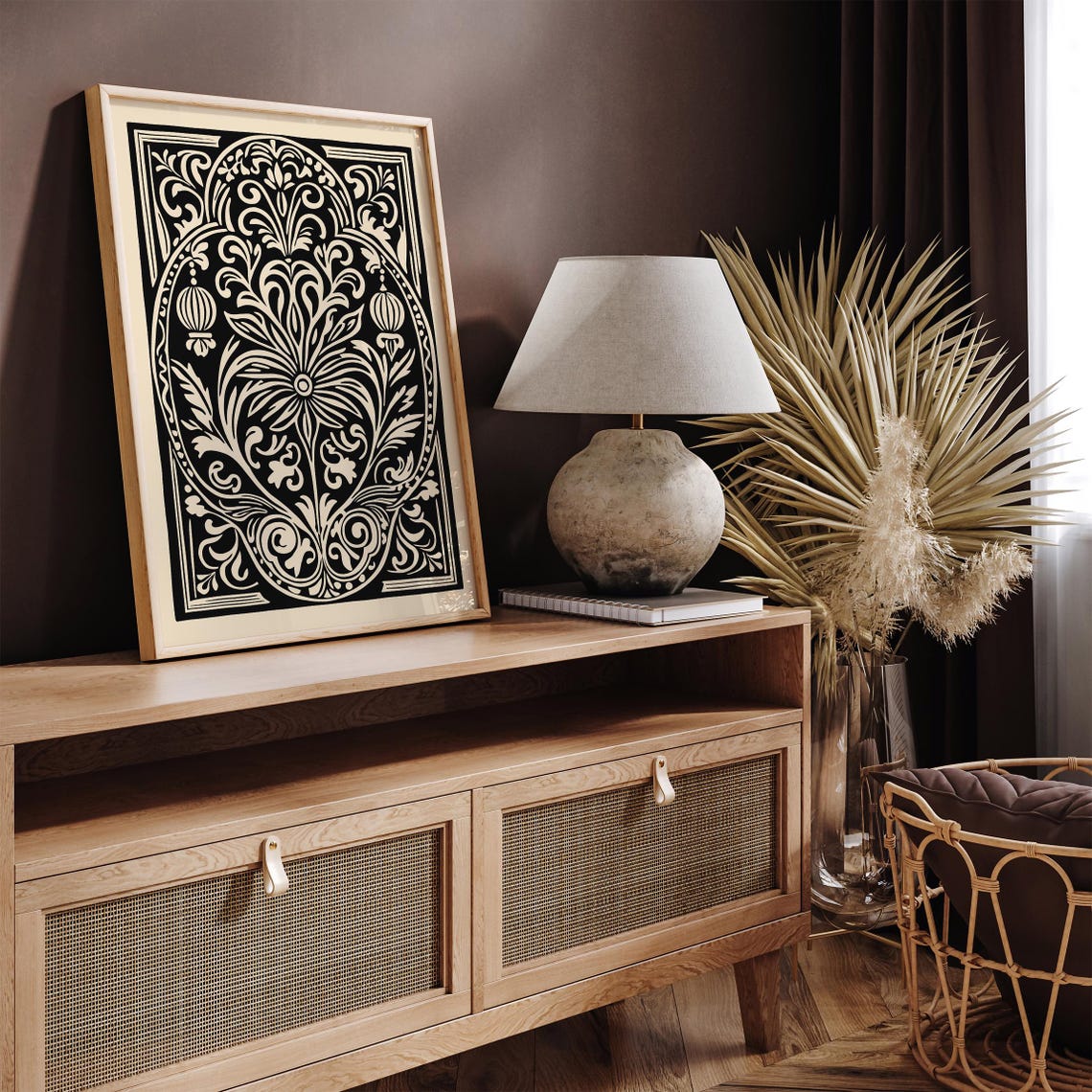 Black Cream Rococo Ornamental Floral Victorian Botanical Poster - Image 3