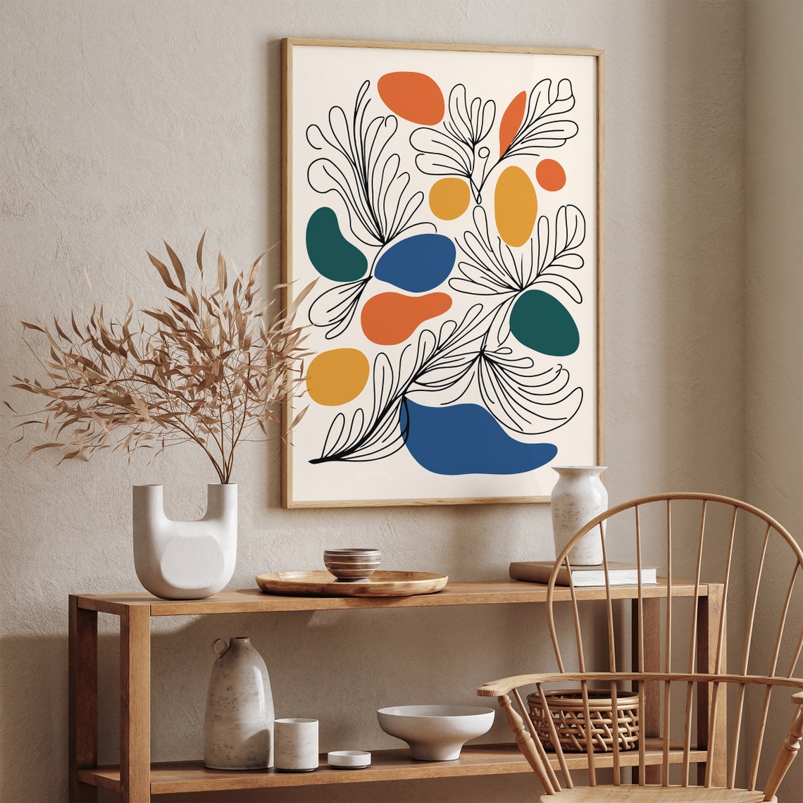 Abstract Botanical Line Art Poster with Colorful Mid Century Shapes - Image 6
