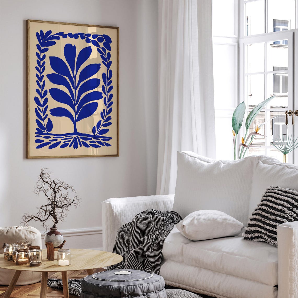 Minimalist Blue Leaf Sprig Botanical Arch Border Style Art Poster - Image 6