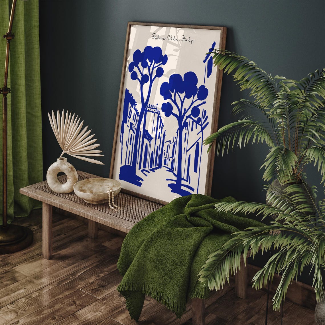 Dolce Vita Italy Blue Ink Street With Umbrella Pine Trees Poster - Image 4