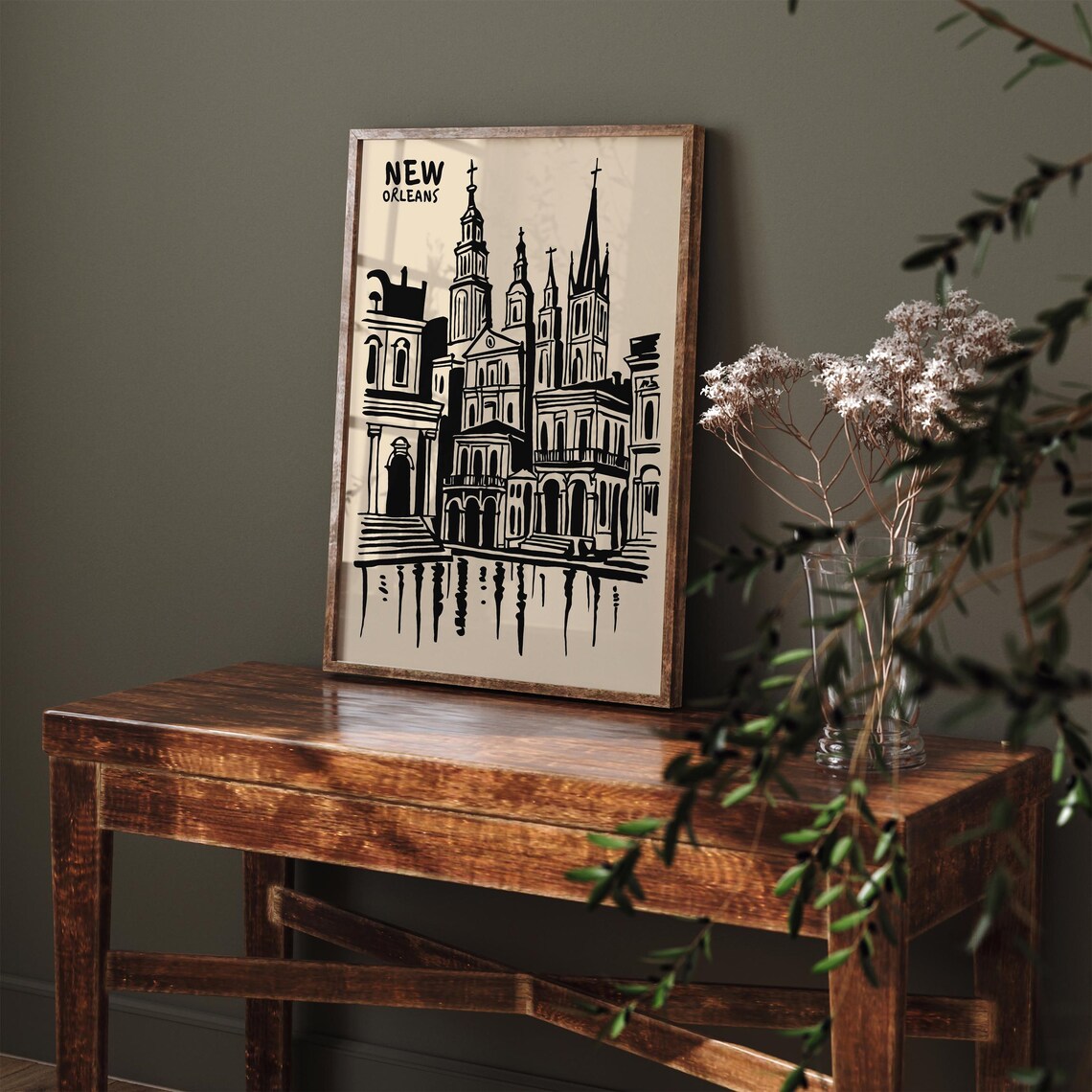New Orleans Black Ink Skyline Saint Louis Cathedral Travel Poster - Image 3