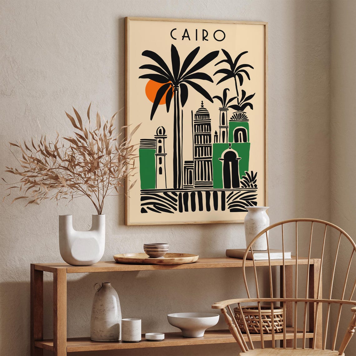 Cairo Egypt Mosque Minaret Palm Trees Retro Vintage Travel Poster - Image 2
