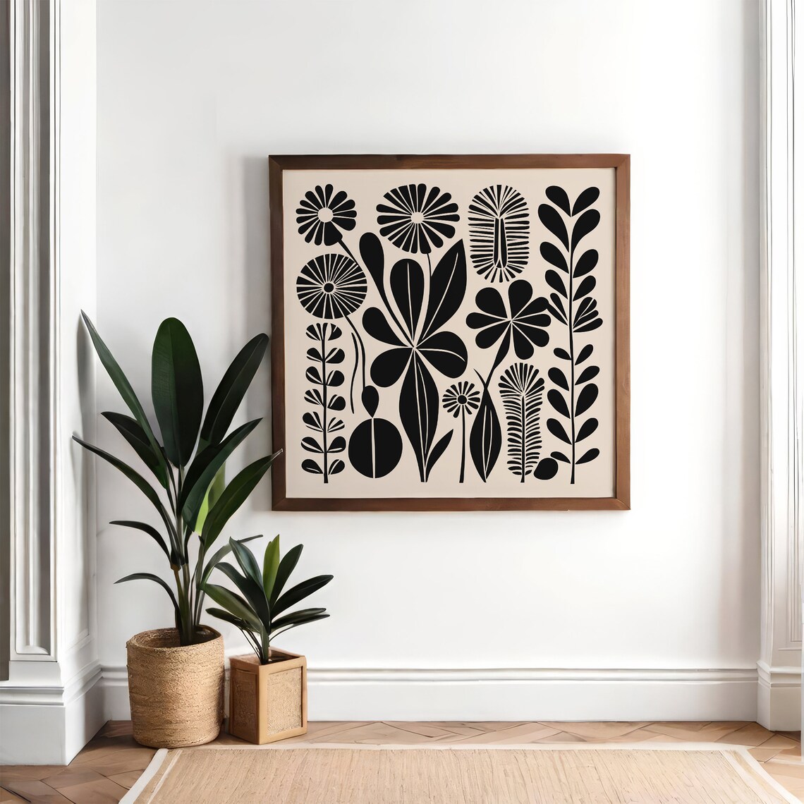 Monochrome Black and White Scandinavian Botanical Floral Wall Art - Image 3