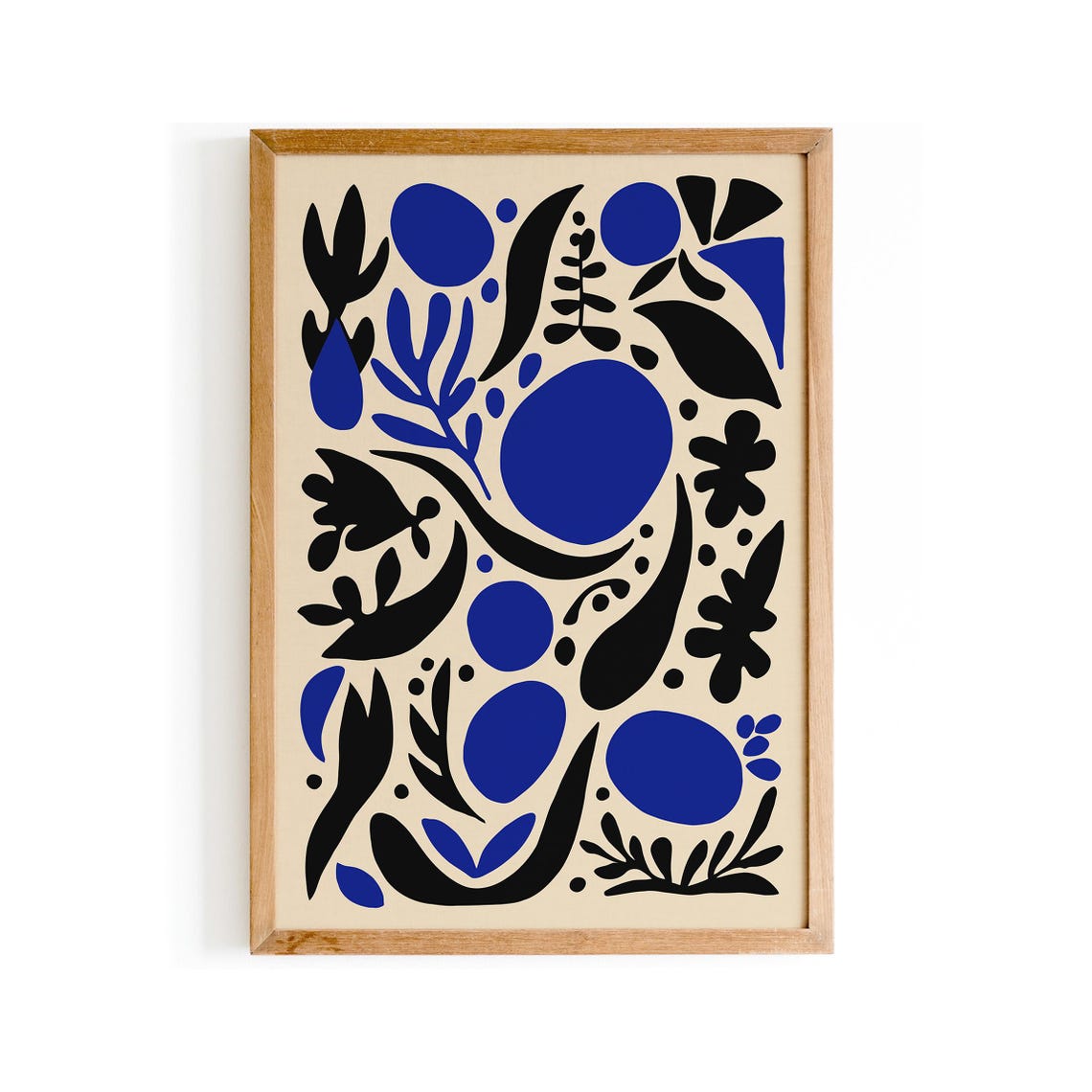 Matisse Inspired Blue Black Abstract Organic Paper Cutout Poster