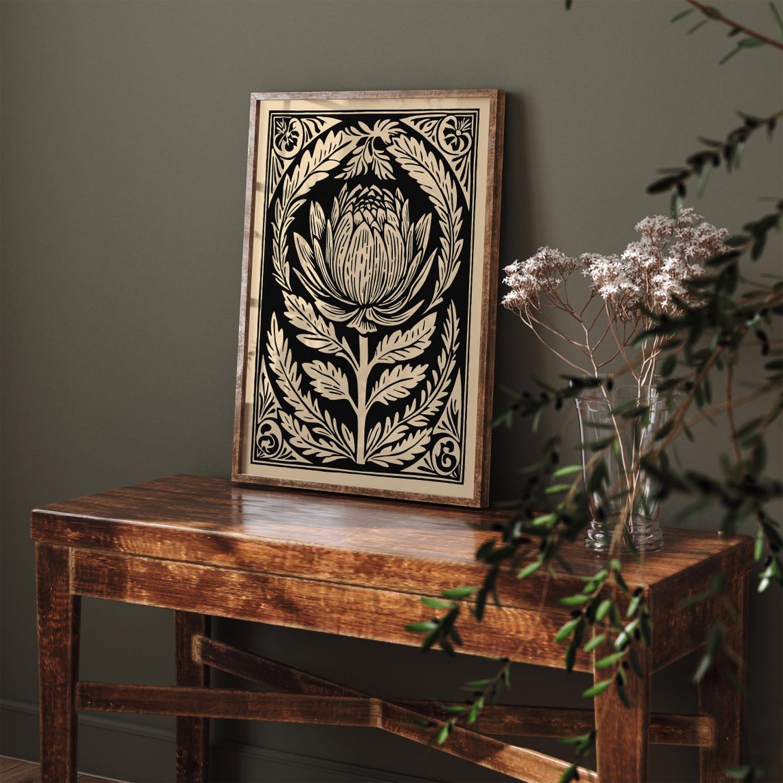 Vintage Artichoke Black Ink Linocut Botanical Kitchen Art Poster - Image 2