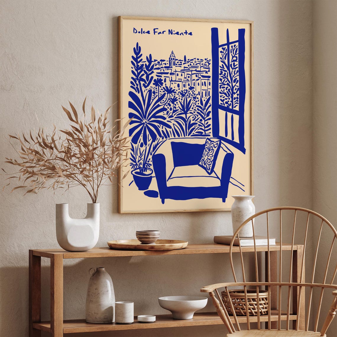 Dolce Far Niente Italian Balcony View Blue Illustration Wall Art - Image 2
