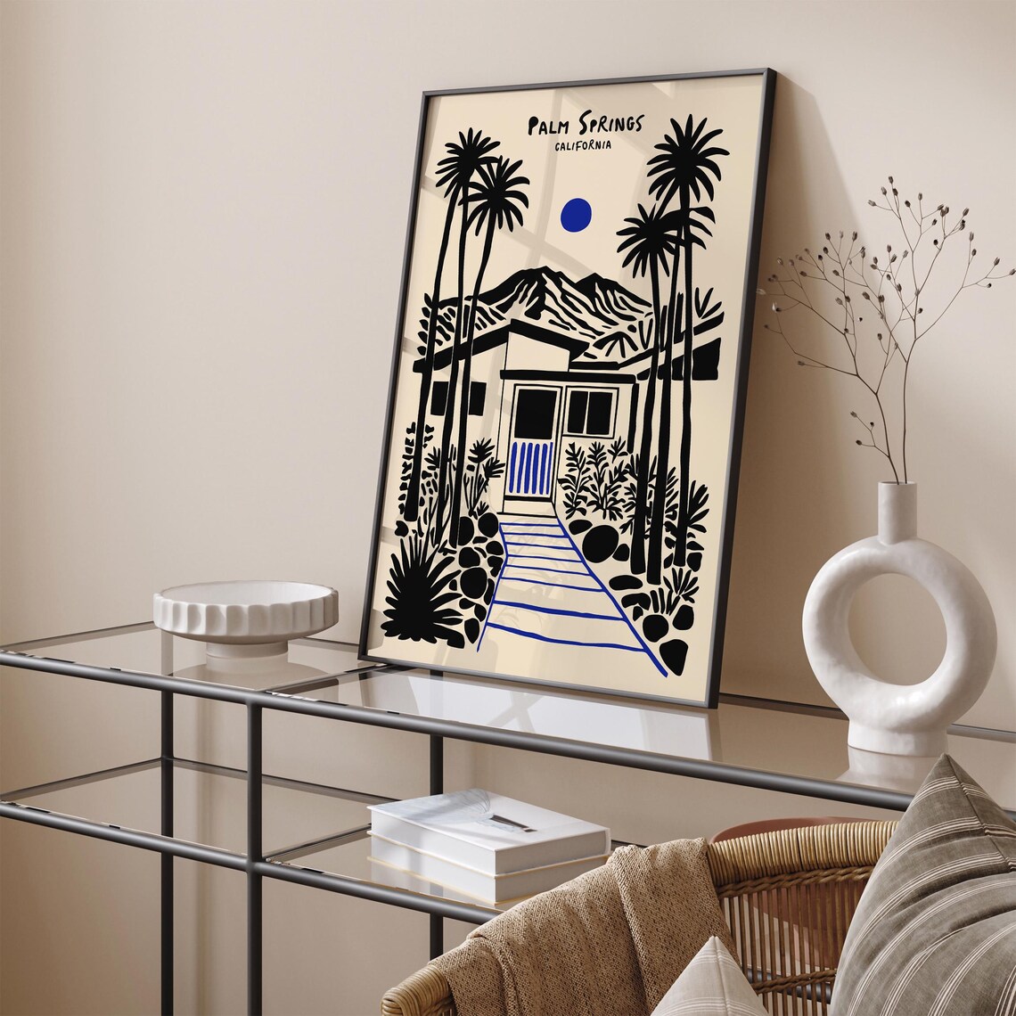 Palm Springs California Black Ink Desert Villa Palms Travel Poster - Image 5