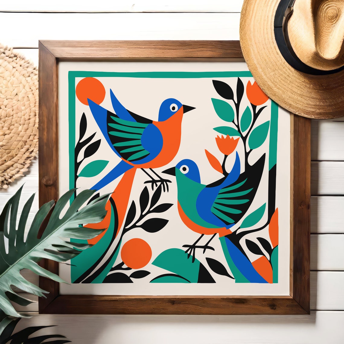 Colorful Retro Birds Square Folk Style Mid Century Modern Print - Image 6