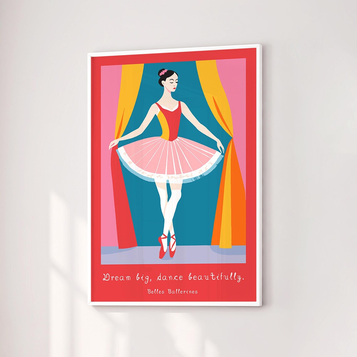 Dream Big Dance Beautifully Ballerina Red Tutu Quote Art Poster - Image 4