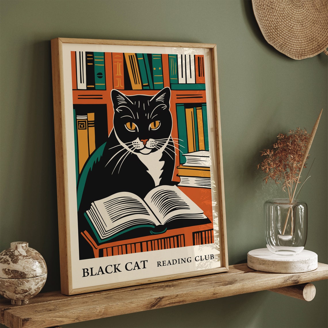 Retro Black Cat Reading Club Library Book Lover Vintage Poster - Image 6