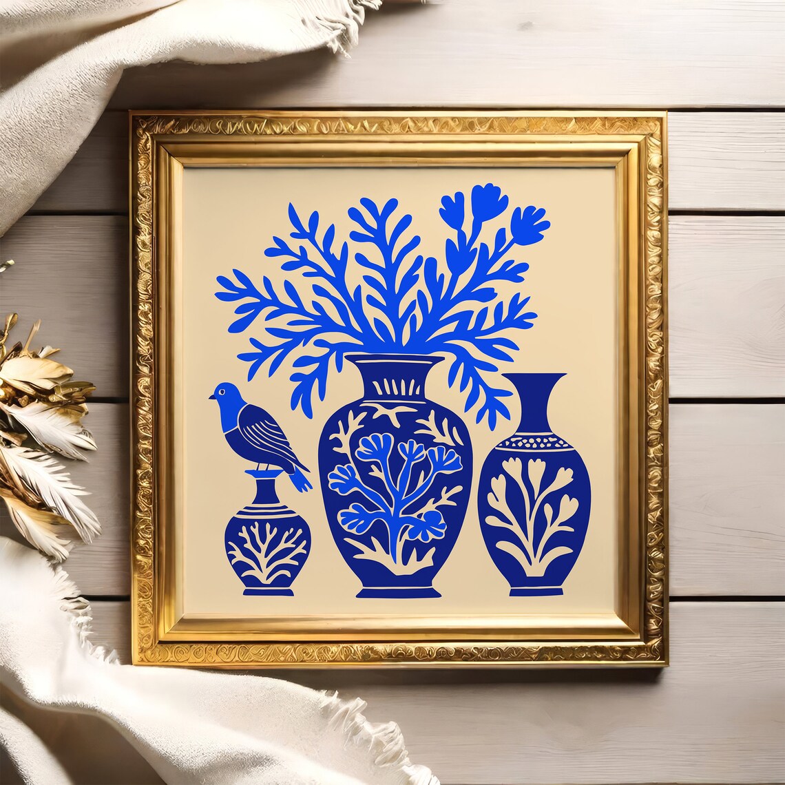 Blue Porcelain Vase Still Life With Bird Floral Botanical Poster - Image 2
