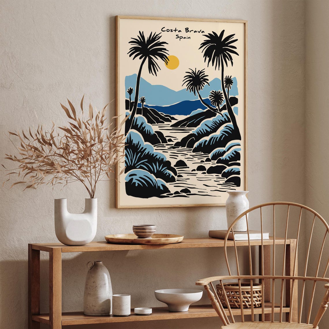 Costa Brava Spain Palm Cove Sunset Mountain Retro Travel Poster - Image 2