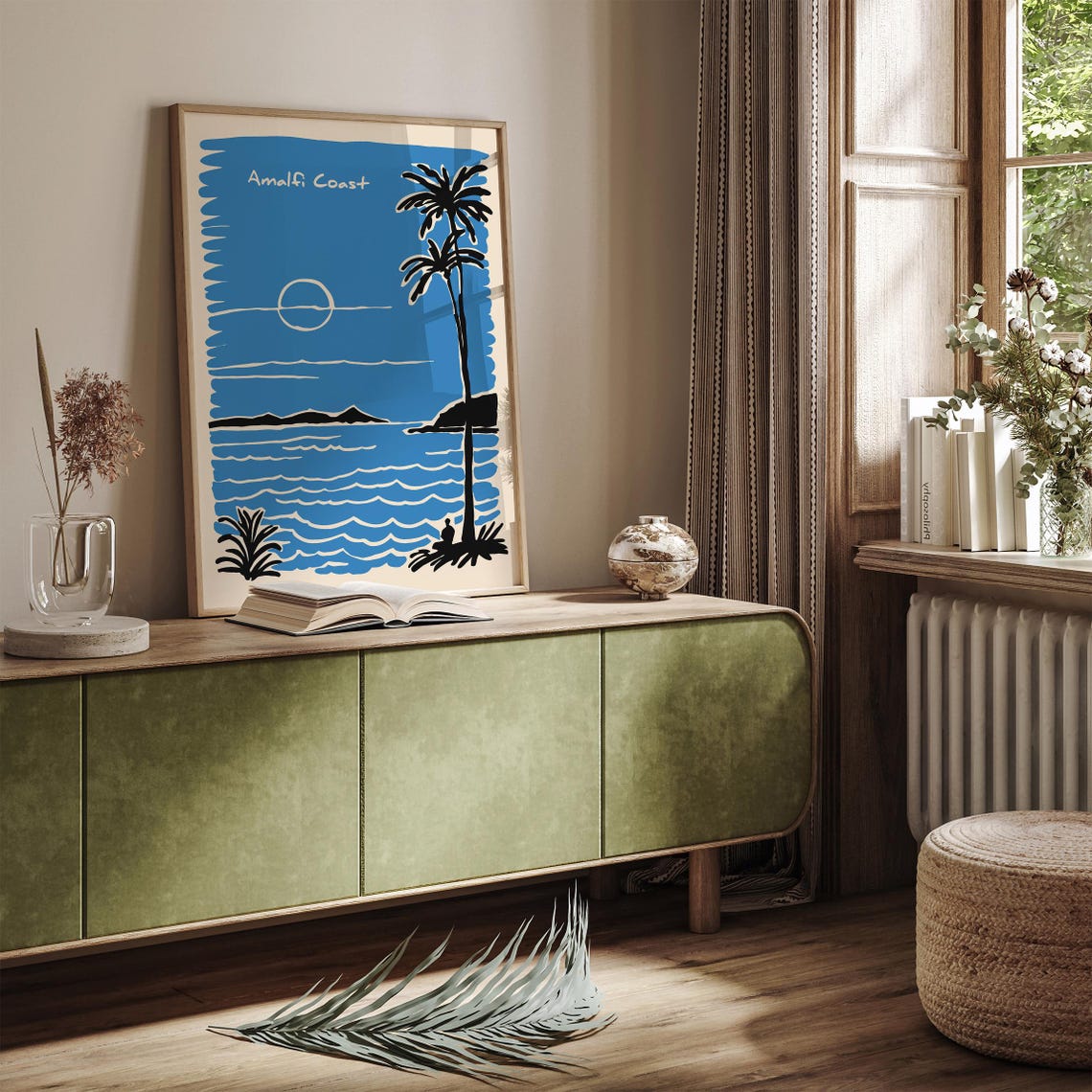 Amalfi Coast Sunset Palm Tree Beach Minimalist Travel Poster - Image 5