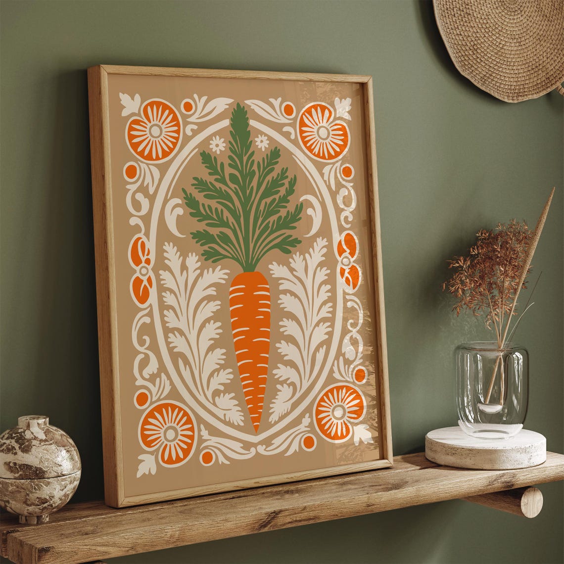 Rococo Carrot Elegant Botanical Kitchen Vegetable Art Poster