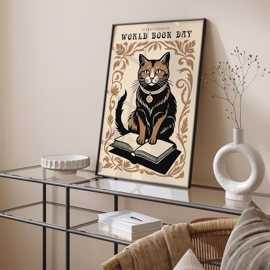 World Book Day Cat Sitting on Book Vintage Whimsical Art Poster - Image 6