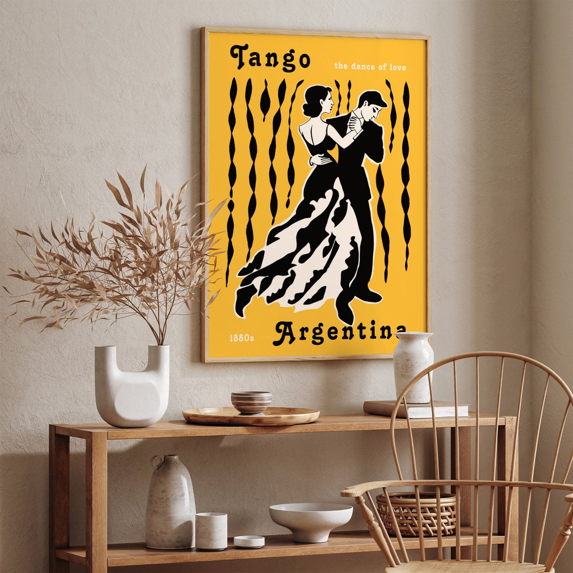 Romantic Vintage Tango Argentina Poster of a Dancing Couple in Black - Image 2