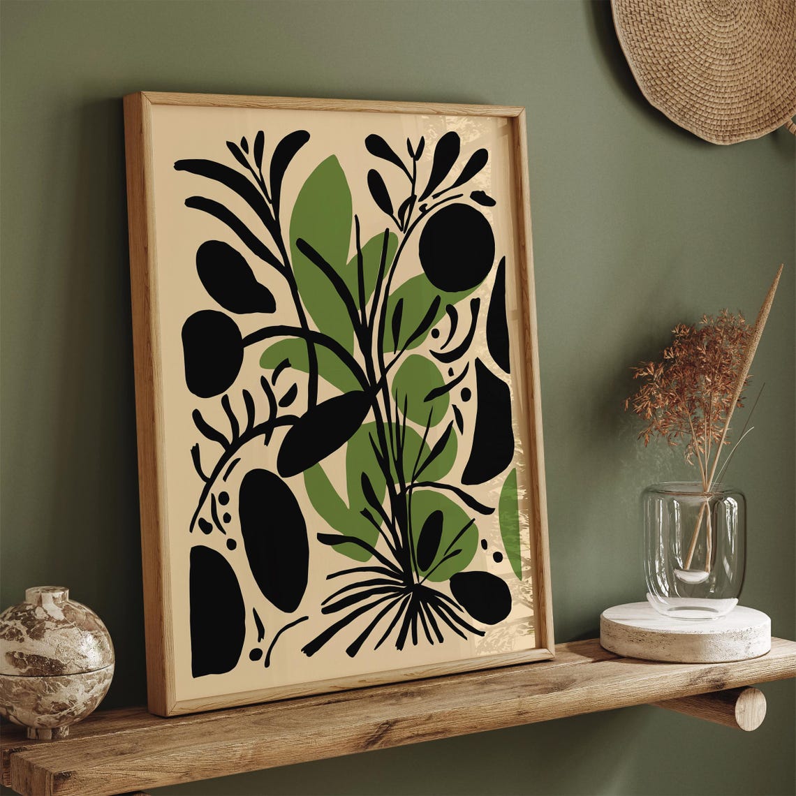 Abstract Botanical Black and Green Matisse Cutout Style Art Poster - Image 5