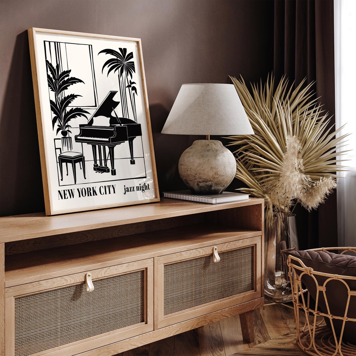 New York City Jazz Night Grand Piano Palm Window Scene Poster - Image 5